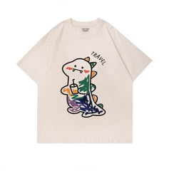 Fun Dinosaur with Drink Design T-Shirt US 4 / PapayaWhip