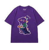 Fun Dinosaur with Drink Design T-Shirt US 4 / Purple