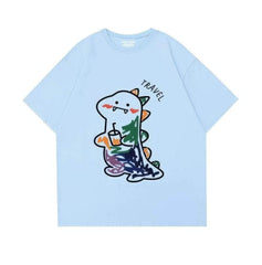 Fun Dinosaur with Drink Design T-Shirt US 4 / SkyBlue