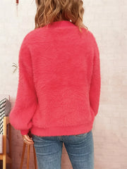 Fuzzy Button-Up Long Sleeve Cardigan