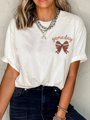 Game Day Bowknot Embroidered Casual Tee
