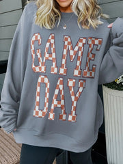 Game Day Checkered Oversized Sweatshirt Gray / S