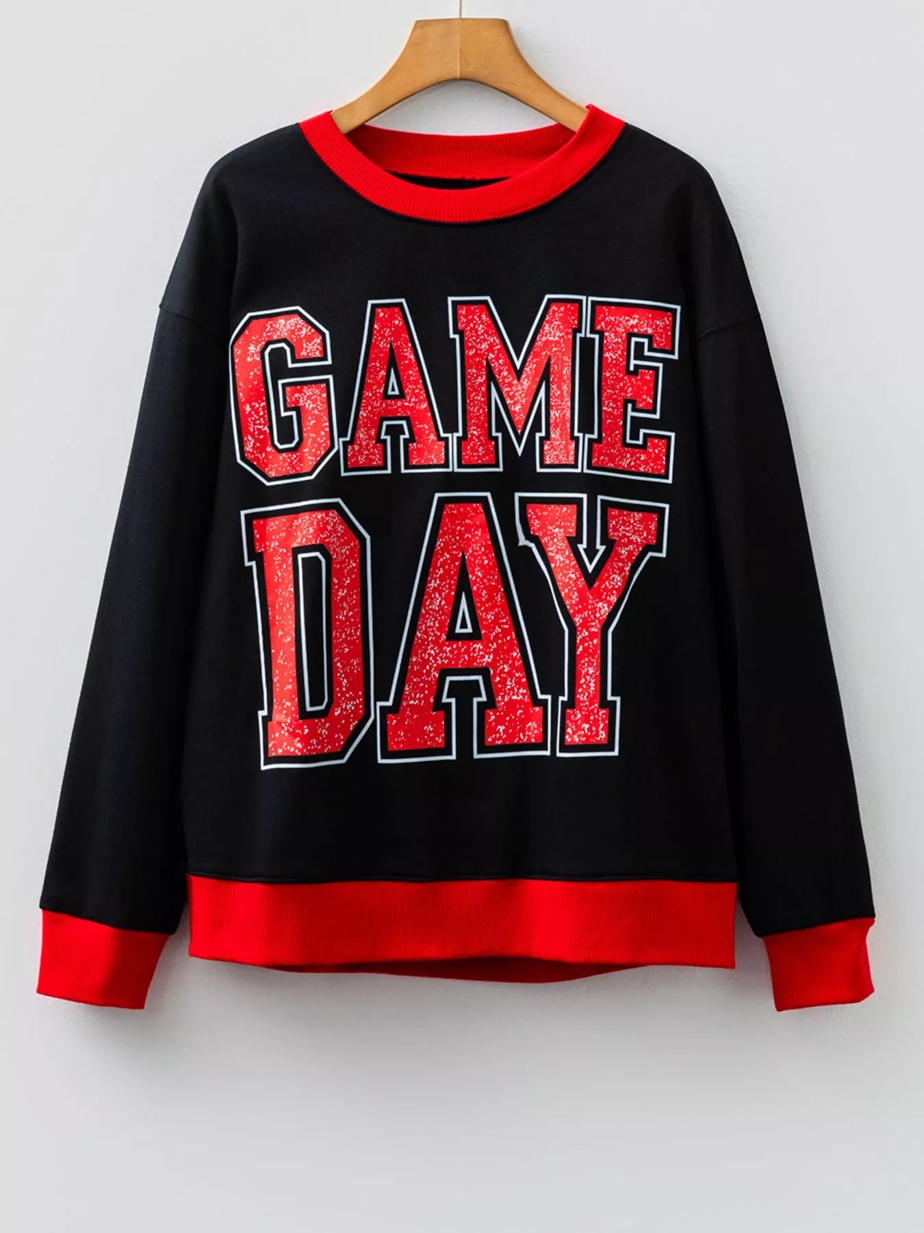 GAME DAY Letter Graphic Varsity Striped Detail Baggy Sweatshirt