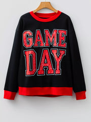 GAME DAY Letter Graphic Varsity Striped Detail Baggy Sweatshirt