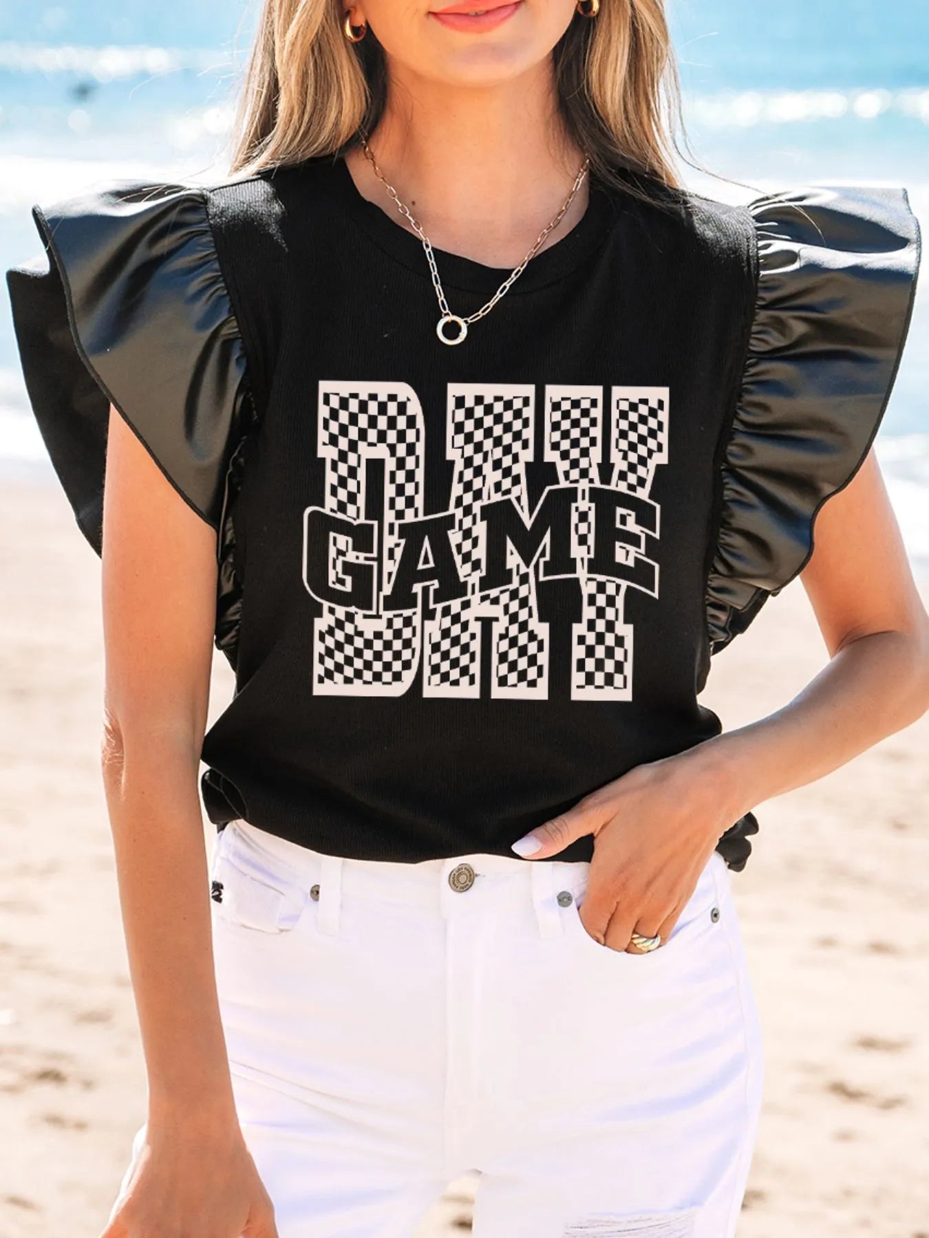 GAME DAY Ruffle Sleeve Blouse