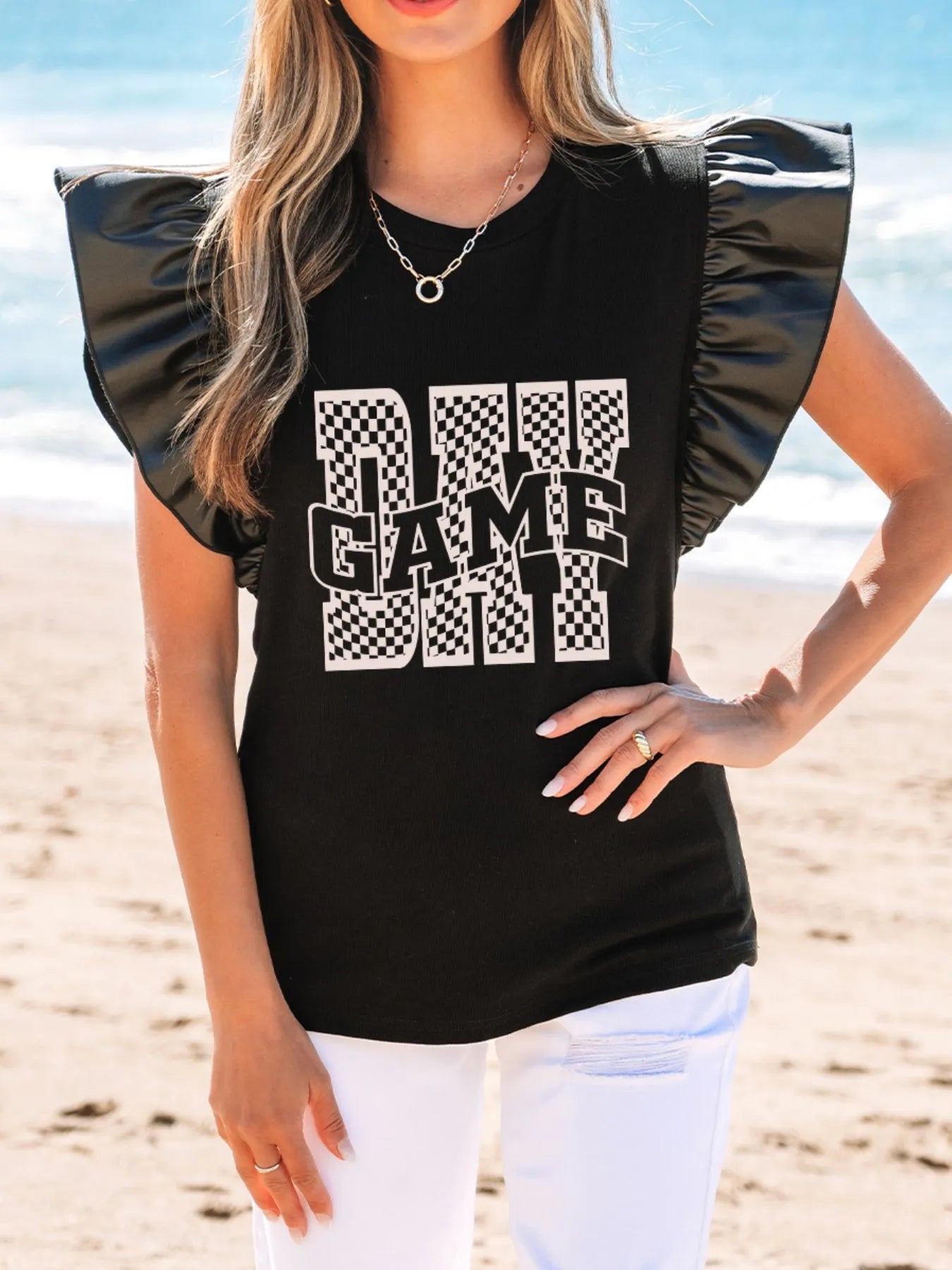 GAME DAY Ruffle Sleeve Blouse