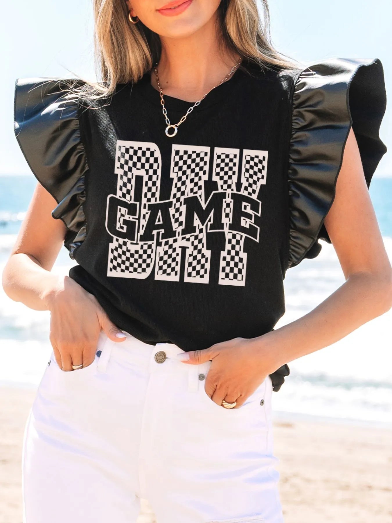 GAME DAY Ruffle Sleeve Blouse