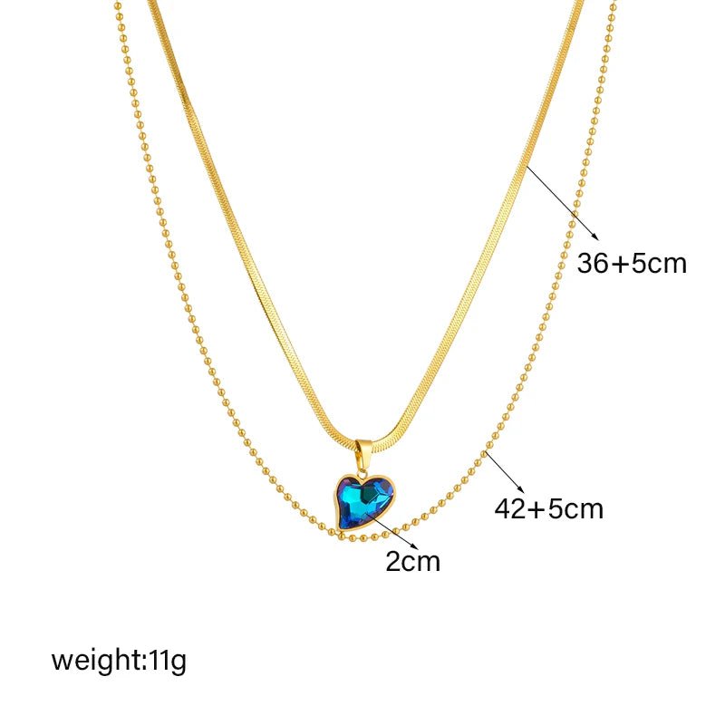 Geometric Heart Colorful Crystals Pendant Necklace