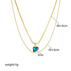 Geometric Heart Colorful Crystals Pendant Necklace