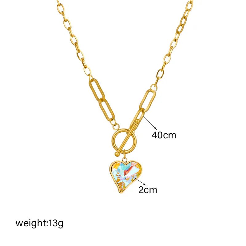 Geometric Heart Colorful Crystals Pendant Necklace