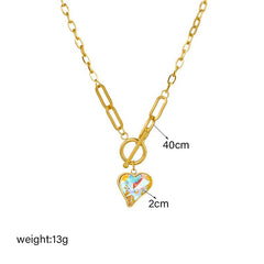 Geometric Heart Colorful Crystals Pendant Necklace