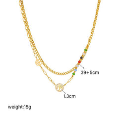 Geometric Heart Colorful Crystals Pendant Necklace