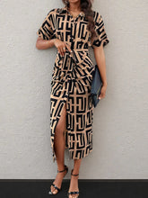 Geometric Print Belted Midi Dress