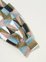 Geometric Print Buttoned Balloon Sleeve Loose Fit Shirt