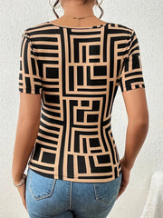 Geometric Print Cutout Short Sleeve T-Shirt