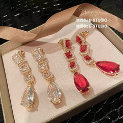 Geometric Shape Teardrop Crystal Dangle Earrings