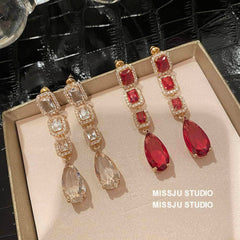 Geometric Shape Teardrop Crystal Dangle Earrings
