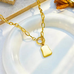 Geometric trapezoidal pearl oyster pendant necklace with OT buckle chains N2006