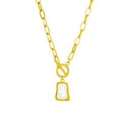 Geometric trapezoidal pearl oyster pendant necklace with OT buckle chains N2006