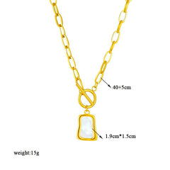 Geometric trapezoidal pearl oyster pendant necklace with OT buckle chains N2006