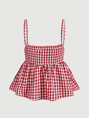 Gingham Check Peplum Cami Top
