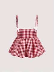 Gingham Check Peplum Cami Top Red Plaid / XS
