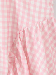 Gingham Ruffle Mini Dress with Lace Trim