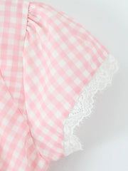 Gingham Ruffle Mini Dress with Lace Trim