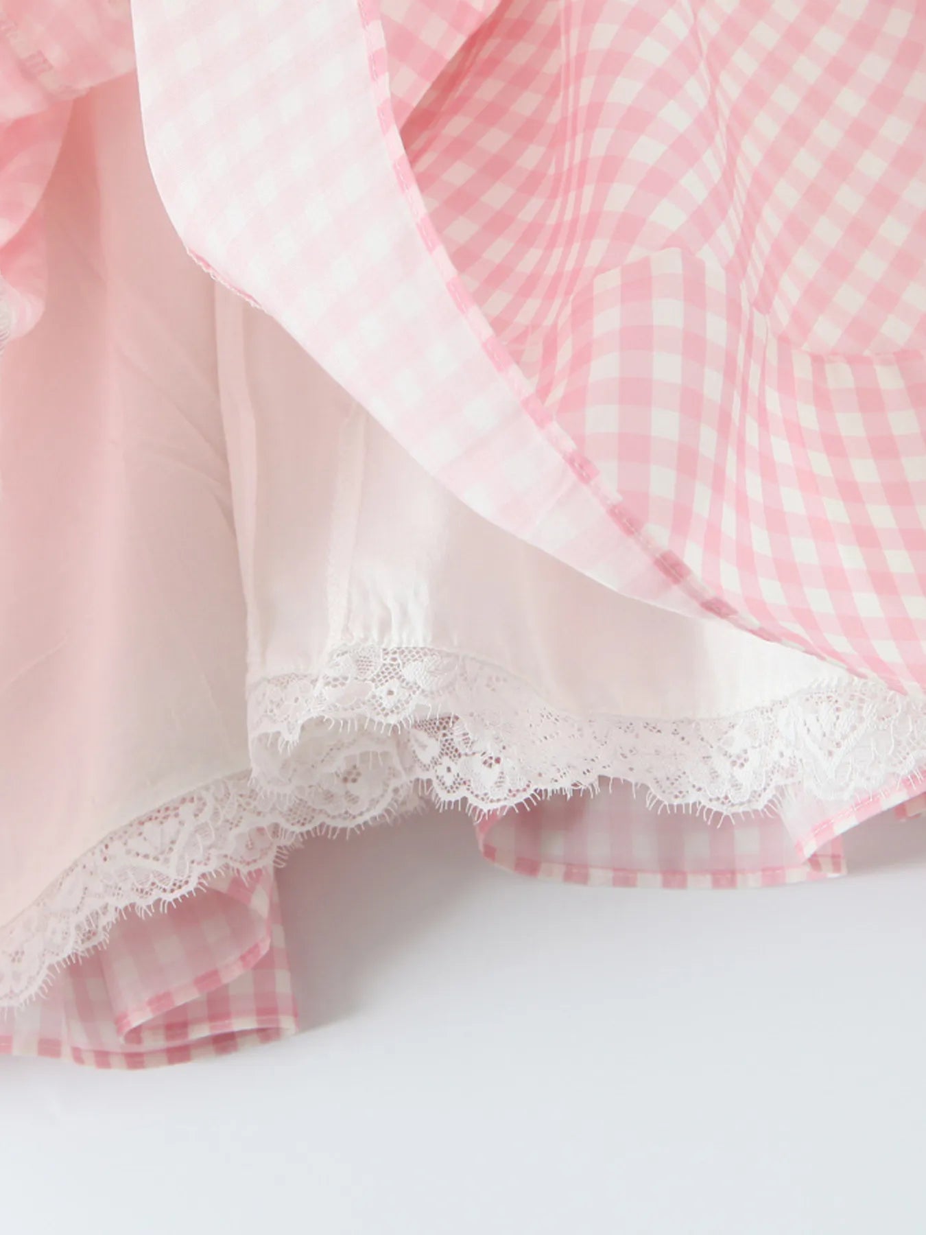 Gingham Ruffle Mini Dress with Lace Trim