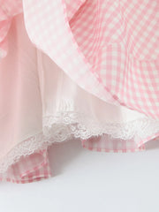 Gingham Ruffle Mini Dress with Lace Trim