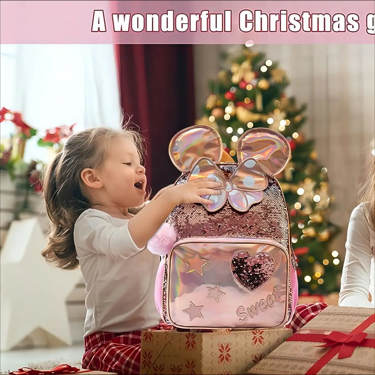 Girls' 16" School Backpack Set - 3pcs with Lunch Box, Ideal for Elementary Students, Travel Sequin Backpack