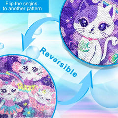 Girls' 3PCS Rolling Backpack Set - Purple Cat Design with Glow-in-the-dark Function, Roller Wheels, and Lunch Bag Purple