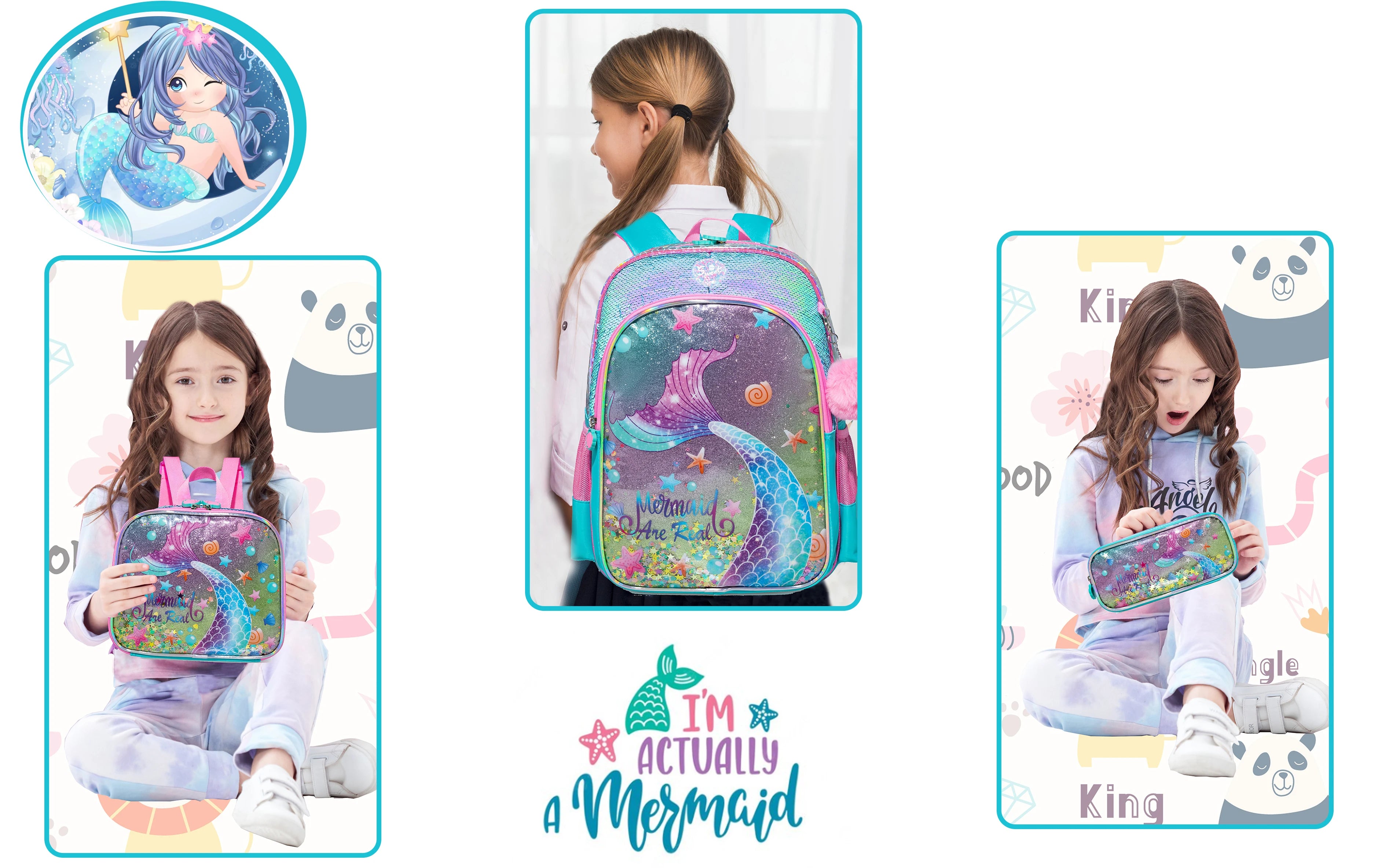 Girls' Backpack Set: School Bookbag with Matching Lunch Box