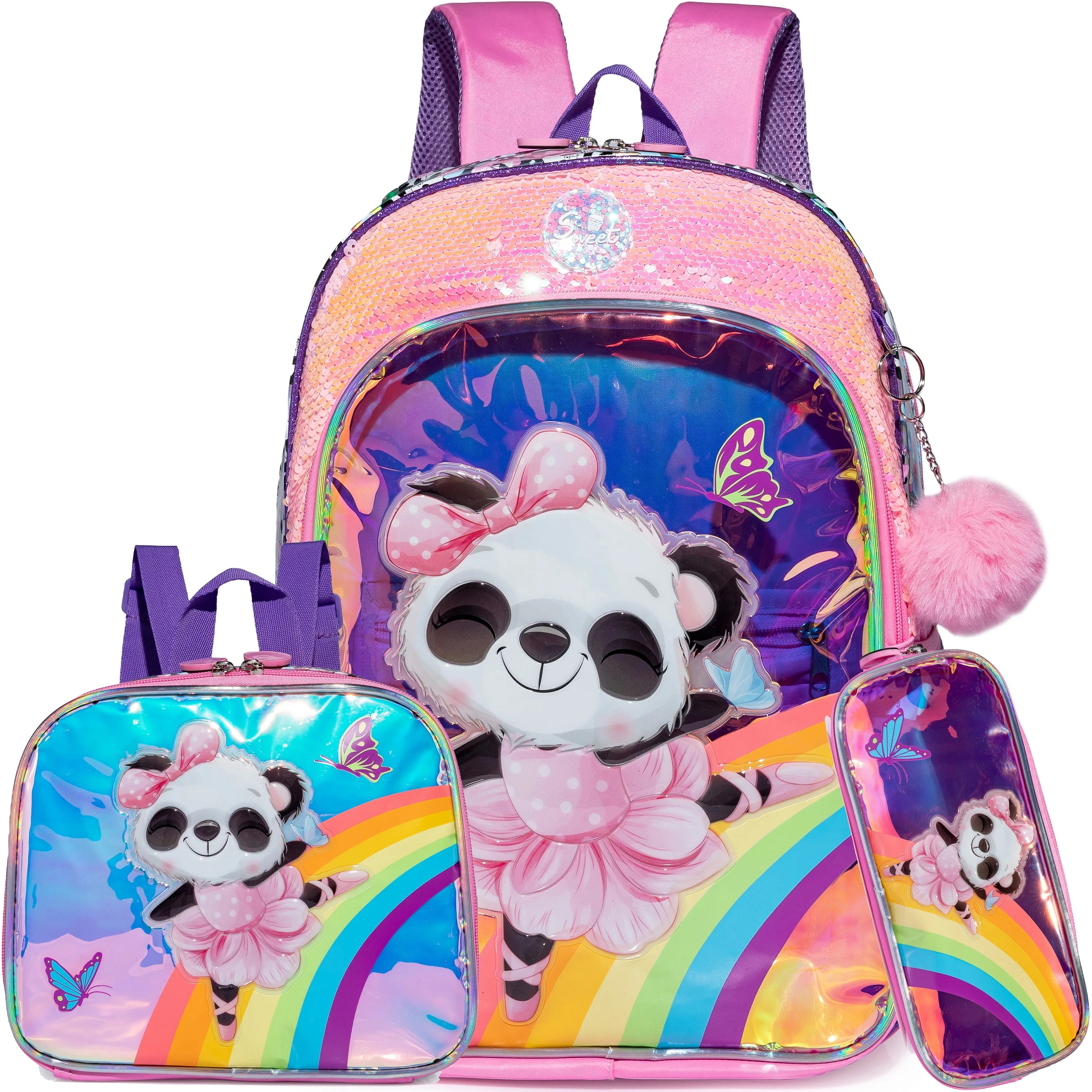 Girls' Backpack Set: School Bookbag with Matching Lunch Box Pink