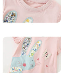 Girls' Rabbit T-Shirt with Floral Leggings Set