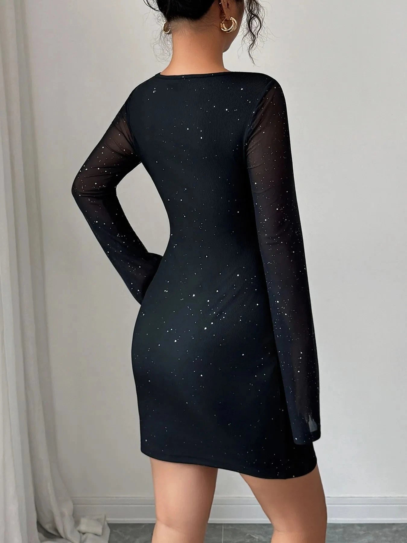 Glitter Cutout Long Sleeve Mini Dress