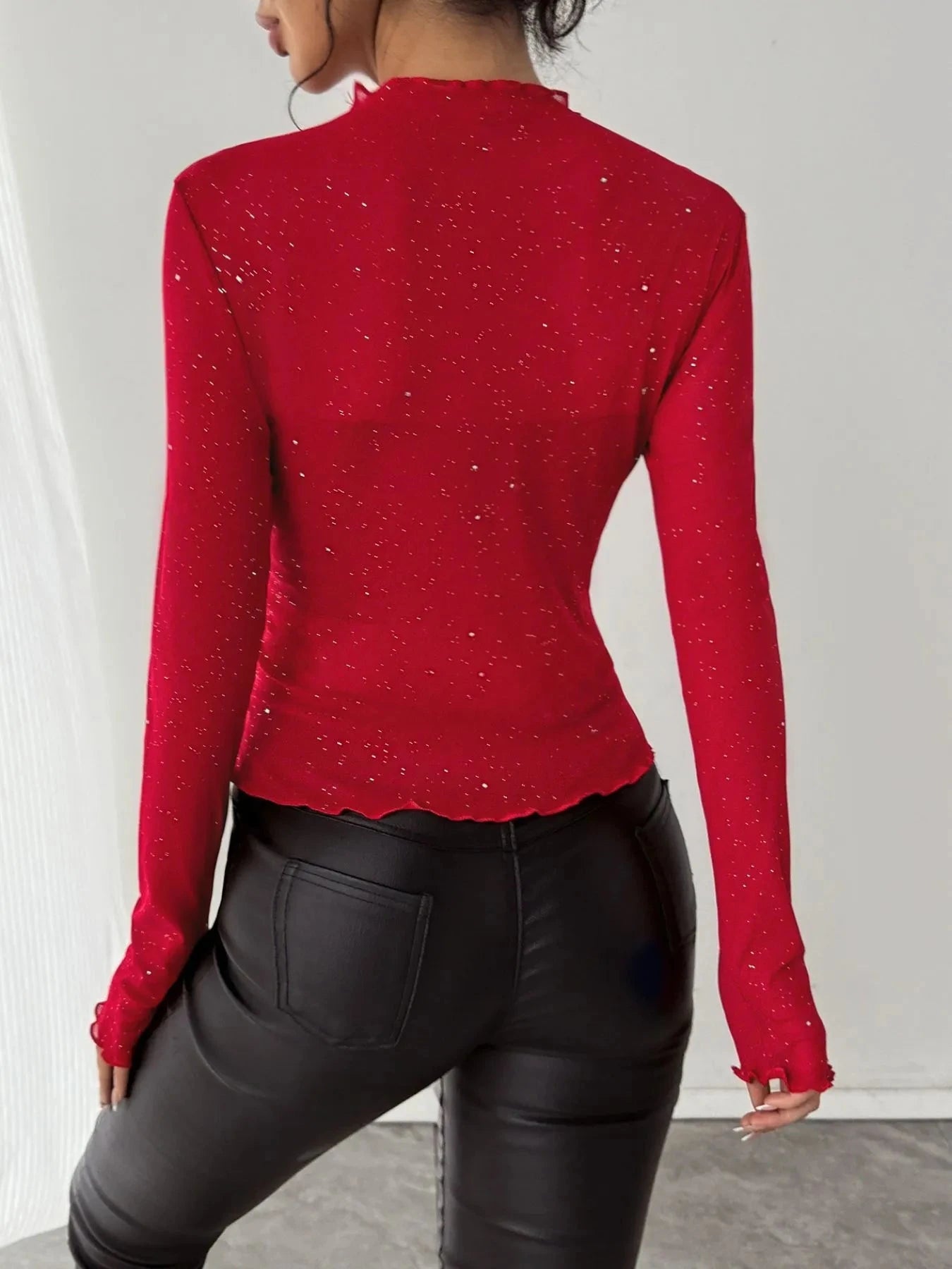 Glitter Long Sleeve Fitted Top