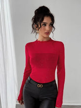Glitter Long Sleeve Fitted Top Red / S