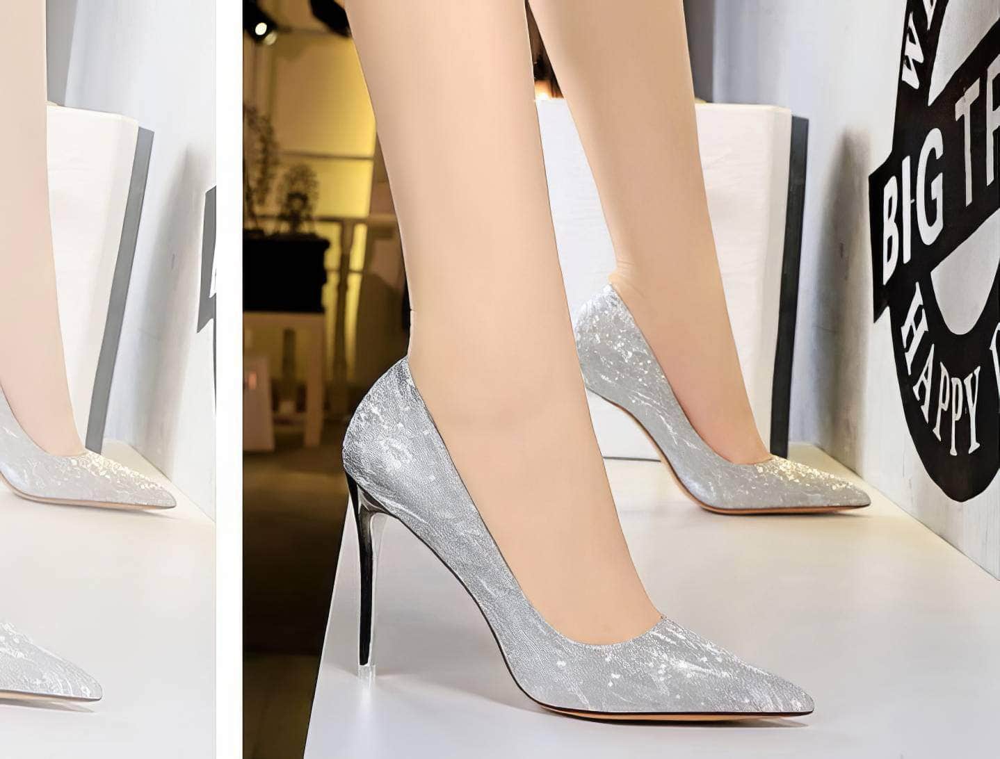 Glitter Shimmery Pointed Toes Pumps