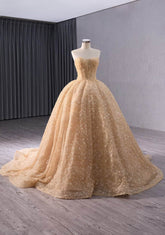 Glittery Champagne Quinceañera Corset Bodice Dress - E3F4G US 2 / Gold