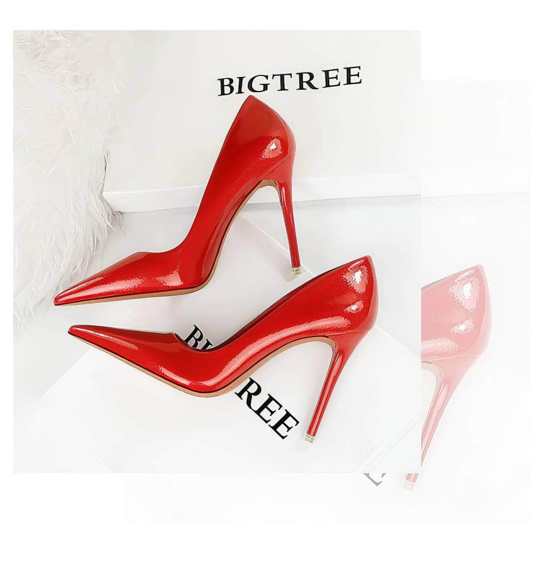 Glossy Finish Pointy Toe Court Heels