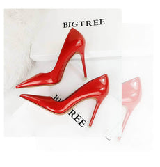 Glossy Finish Pointy Toe Court Heels