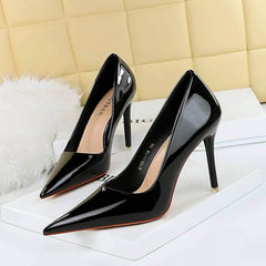 Glossy Finish Pointy Toe Court Heels