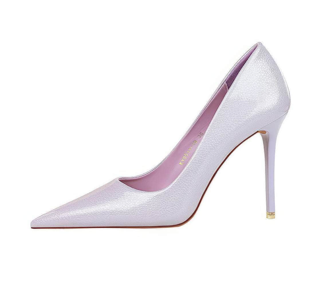 Glossy Finish Pointy Toe Court Heels