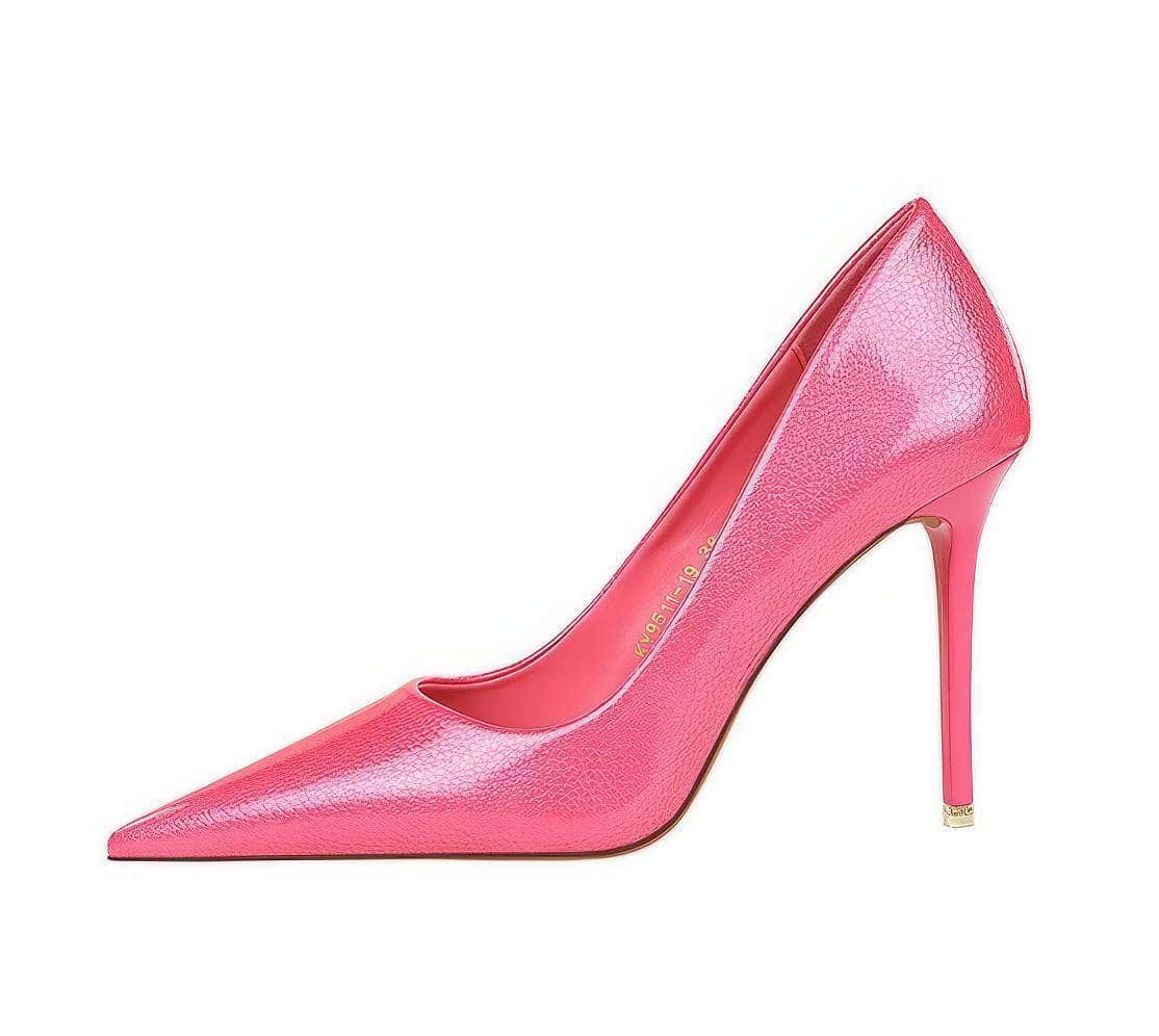 Glossy Finish Pointy Toe Court Heels