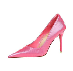 Glossy Finish Pointy Toe Court Heels