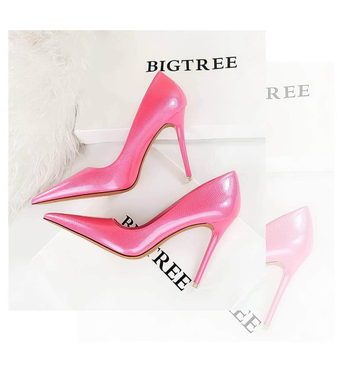 Glossy Finish Pointy Toe Court Heels
