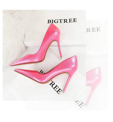 Glossy Finish Pointy Toe Court Heels