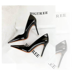 Glossy Finish Pointy Toe Court Heels