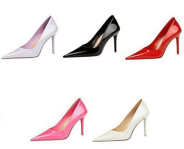 Glossy Finish Pointy Toe Court Heels